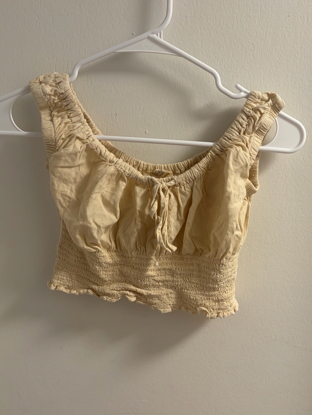John Galt Brandy Melville Butter Yellow Smocked Milkmaid Crop Top OS